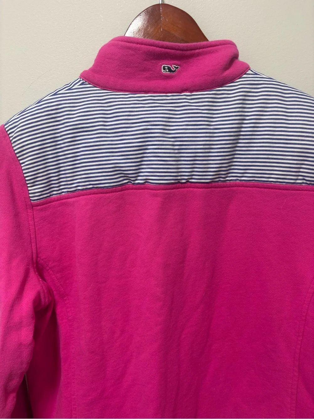 Vineyard Vines 100% Cotton Hot Pink Quarter Zip with Navy White Stripes M